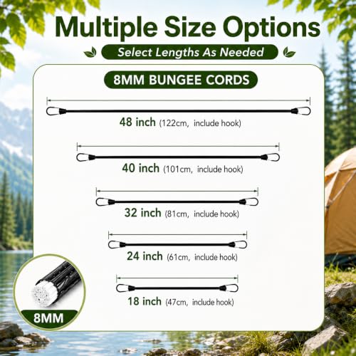 Aegero 32inch Bungee Cords with Hooks,4Pcs Heavy Duty Extra Strong Outdoor Elastic Rope,Multi-Purpose Elastic Bungee Straps for Luggage,Camping,Tarps,Bike Rack,Outdoor Tent,Weatherproof（Black） - size: 32inch, style: Black
