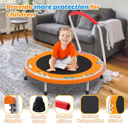 Mersco 36" Mini Toddler Trampoline with Handle for Kids Ages 1-6, ASTM - color: Orange Print