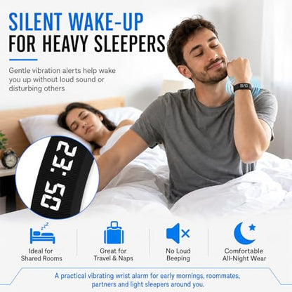 Vibrating Alarm Wristband Clock Smart Watch Bracelets for Mens Digital Heavy Sleepers Fit Wrist Womens Tracker Vibro Vibration Silent Small Distance Teens Shock Despertador Band Alert - color: White