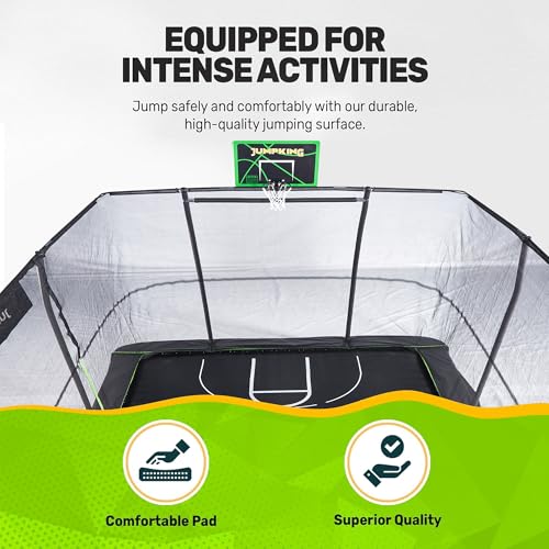 JumpKing Rectangle Trampoline w/ 2 Basketball Hoops & Breakaway Rim 10'x15'