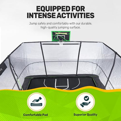 JumpKing Rectangle Trampoline w/ 2 Basketball Hoops & Breakaway Rim 10'x15'