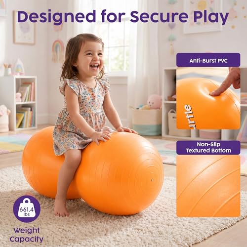Hurtle Peanut Shaped Exercise Ball, Yoga Active Seat, Bounce Balance Desk Chair, Wiggle Flexible Sitting Ball for Kids, Boys, Girls and Adults - color: Orange