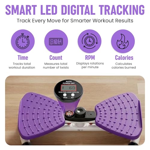 Waist Twister Exercise Fitness Tool, Ab Twister Board with Smart LED Digital Monitor, 300 lbs Capacity, 20dB Ultra-Quiet Noiseless, Anti-Slip Home Gym Equipment for Women Belly Fat Loss - color: purple