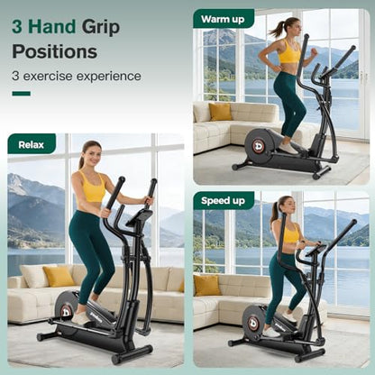 pooboo Elliptical Exercise Machine,Elliptical Machine for Home with Hyper-Quiet Magnetic Driving System&LCD Monitor, Elliptical Trainers with 15.5-17IN Stride,16 Resistance Levels - color: 15.5IN Stride Basic Black