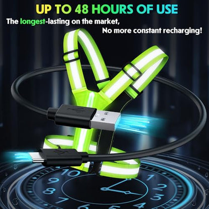 LED Reflective Running Vest, High Visibility Light Up Safety Vest with 3 Light Modes & 6 Light Colors, Rechargeable USB-C Adjustable Lightweight Night Running Gear for Men Women Cycling Walking