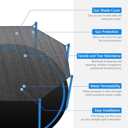 Trampoline Shade Cover, Trampoline Cover for 8FT 10FT 12FT 14FT 16FT Straight Pole Round Trampoline Sun Protection, Easy to Install,for Backyard Playground (12FT 6 Poles)