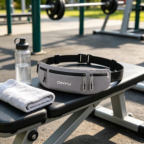 1 Pack Gray Slim Running Belt Fanny Pack, Waterproof Waist Pack Phone Holder, Adjustable Sport Waistband for Men Women, Workout Jogging Fitness Outdoor Activities