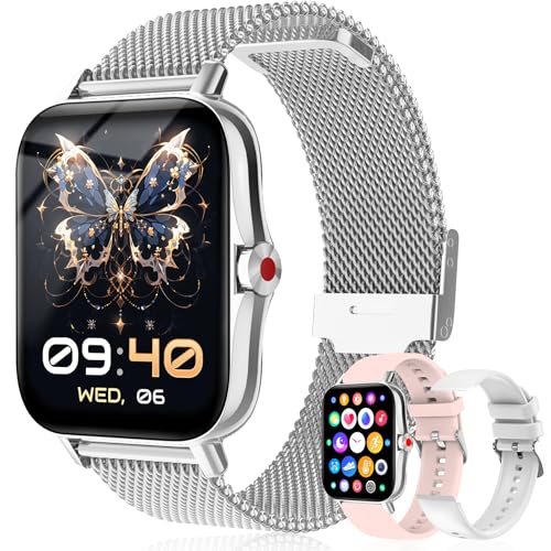 Smart Watch for Women Android & iPhone, IP68 Waterproof Activity Fitness Tracker for Women with Bluetooth Call (Answer/Make), 1.69" HD Smartwatch with Heart Rate/Sleep Monitor, 3 Bands - color: SIlver-0
