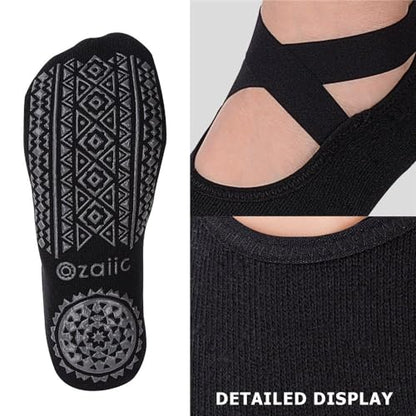 Ozaiic Pilates Socks for Women Non Slip Grip Yoga Barefoot Indoor Workout - color: Black-2 Pairs