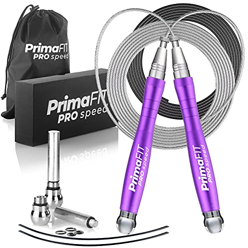 PrimaFIT Pro Speed Jump Rope for Adults, Weighted Skipping Rope for Boxing - color: Purple