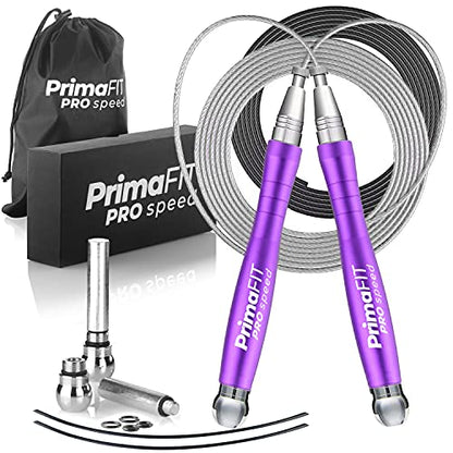 PrimaFIT Pro Speed Jump Rope for Adults, Weighted Skipping Rope for Boxing - color: Purple