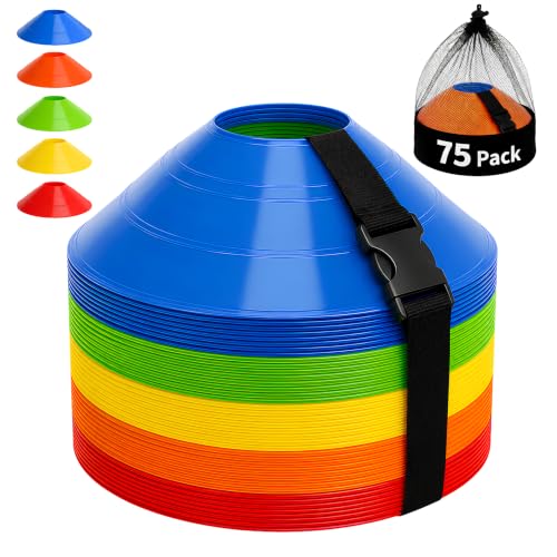 Soccer Training Cones Set, 75/50/25 Pack with Strap Holder & Carry Bag - color: Multi