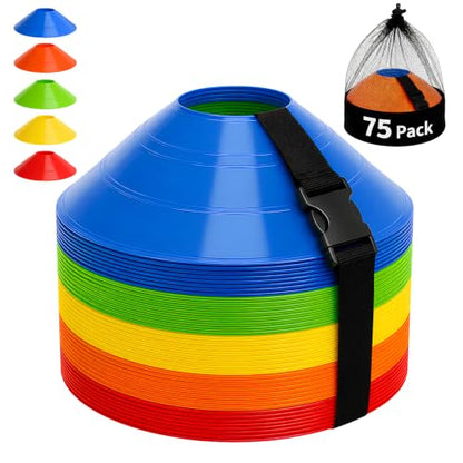 Soccer Training Cones Set, 75/50/25 Pack with Strap Holder & Carry Bag - color: Multi