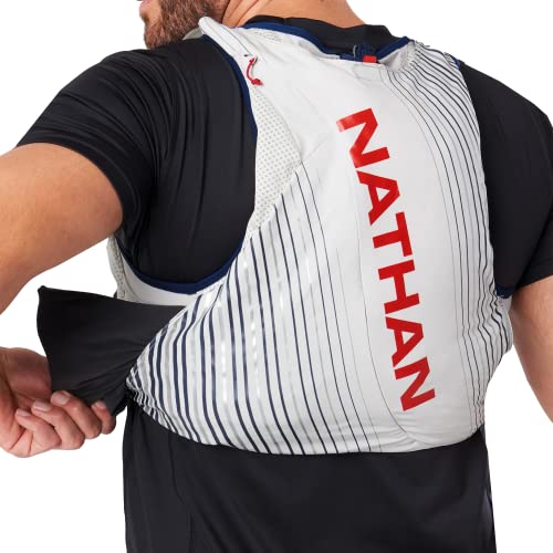 Nathan Men's Pinnacle Race Vest 12L Hydration Pack, 1.6L Water Bladder, Running Vest, Water-Resistant Pockets, Lightweight & Moisture Wicking - color: Vapor Grey/Ribbon Red, size: Medium