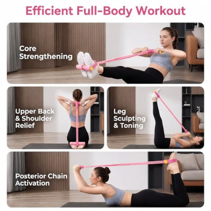 5PCS Ultimate Multifunction Pedal Resistance Bands with Handles - Foot Pedal Resistance Band for Total Body Workout, Includes Massage Ball,Bag &Quick Start Guide - color: Pink