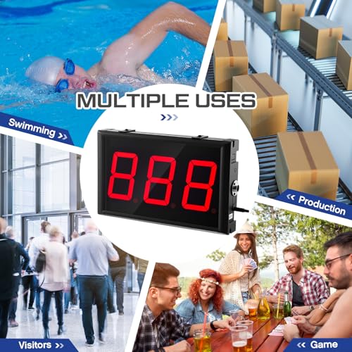 Relaxweex Two-Digit LED Digital Counter Lap Timer Wall Mounted Digital Lap Counter for Swimming Countdown/up 4 Inch High Swim Supplies with Buttons Remote and Alarm Beep - style: Three-digit