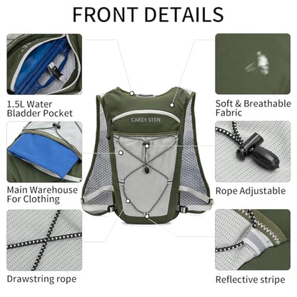 Carey Sten Lightweight Hydration Backpack Running Vest with 1.5L Water Bag - color: olive
