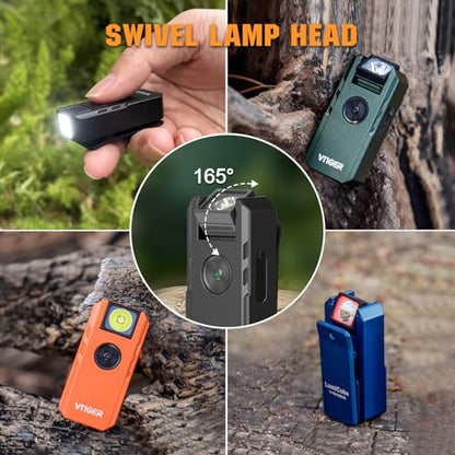 VTIGER C1 Rechargeable EDC Flashlight Clip-on Light, 1300 Lumens Powerful Portable Mini Swivel Clip Light,Multi-Mode,IPX6 Waterproof, Magnetic Small Pocket Lights for Cycling,Working,Emergency,Signal - color: OD Green