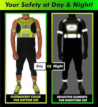 FREEMOVE Reflective Vest - Running Gear + 2 Bands & Bag/Ultralight & Comfy Safety Vests for Running, Walking, Cycling - size: Large