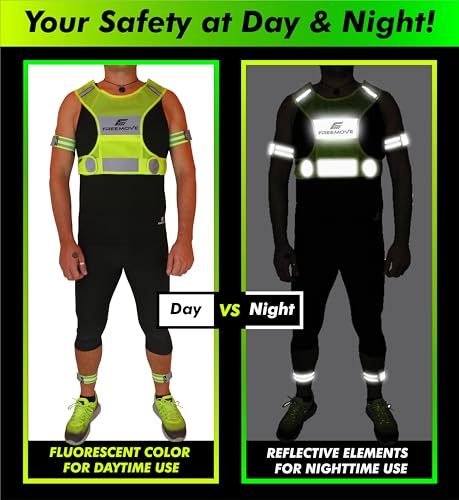 FREEMOVE Reflective Vest - Running Gear + 2 Bands & Bag/Ultralight & Comfy Safety Vests for Running, Walking, Cycling - size: X-Large