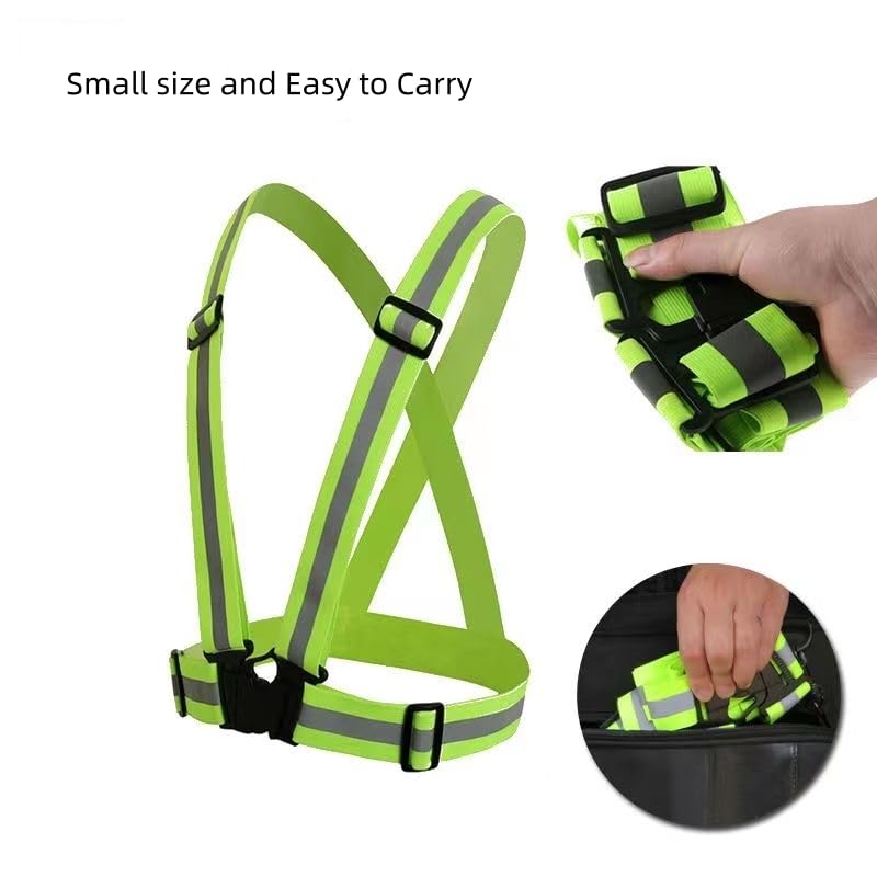 Running Reflective Vest Elastic Adjustable Reflective Vest 2 Pieces with 4 High-Visibility Reflective Belts for Nighttime Running Biking Motorcycle Dog Walking fits Men Women Kids - color: Orange-green