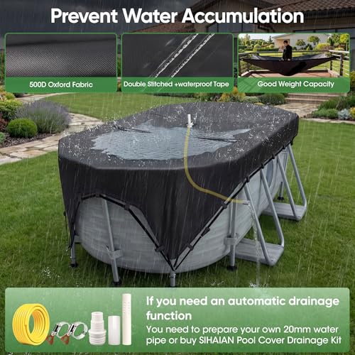 SIHAIAN 8x14Ft Oval Pool Cover Patented Design Four-Corner Locking 500D Rectangular and Oval Pool Cover, Prevent Water Accumulation Pool Cover for Oval Above Ground Pool with 4 Storage Straps - size: 15'6" x 8'6" (Oval and Rectangle Pool Cover)
