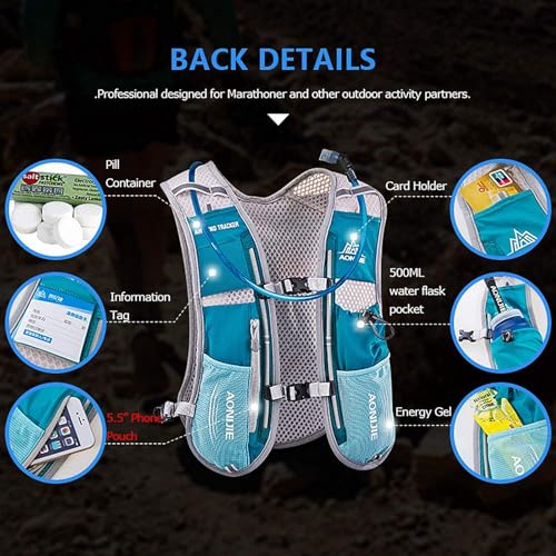 AONIJIE Hydration Vest Pack Backpack 5L 5.5L Marathoner Running Vest Race Hydration for Women and Men Trail Run Hiking Jogging - color: Rose Red +1.5L
