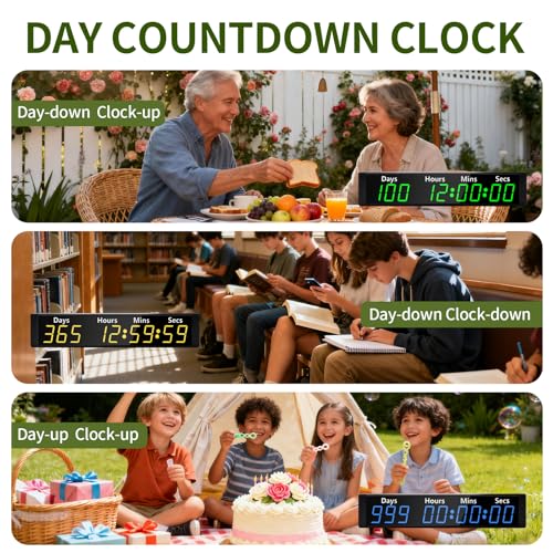 LUCKY TIME Digital 999 Days Countdown Count Up Timer Clock with RGB Color