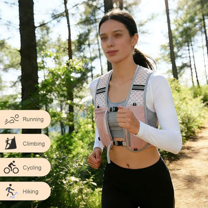 Running Vest Hydration Backpack for Men Women, Lightweight Breathable Hydration Packs, Adjustable Chest Straps Daypack, Reflective Water Running Vest for Marathon, Trail, Hiking, Cycling - color: Pink