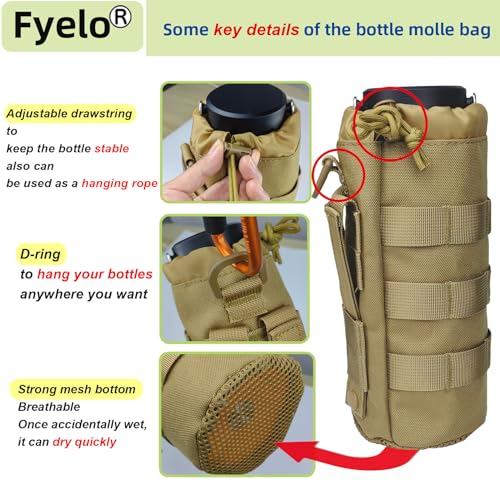 Tactical MOLLE Bottle Pouch Basic Style & Enhanced with Shoulder Strap - color: Brown-Basic
