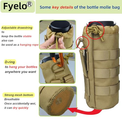 Tactical MOLLE Bottle Pouch Basic Style & Enhanced with Shoulder Strap - color: Brown-Basic