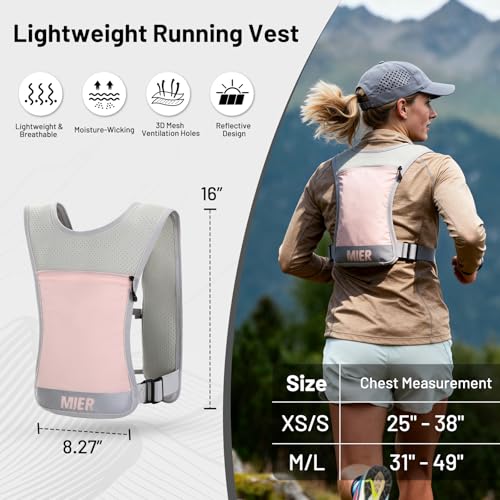 MIER Reflective Running Vest for Men Women with 500ml Soft Hydration Flask - color: Pink, size: XSmall/Small