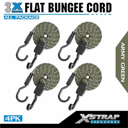 XSTRAP STANDARD 4 PCS 77 Inch Flat Reflective Bungee Cords with Hooks - color: Reflective Army Green