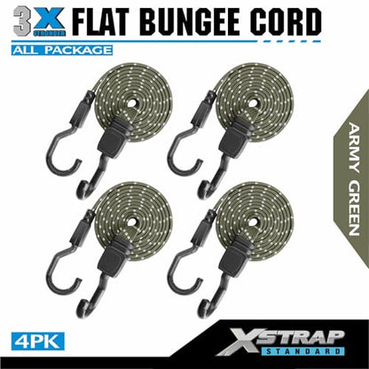 XSTRAP STANDARD 4 PCS 77 Inch Flat Reflective Bungee Cords with Hooks - color: Reflective Army Green