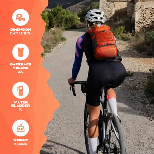 Maelstrom Lightweight Hydration Hiking Backpack with 2L/3L Water Bladder - color: 2.Orange, size: 3L Bladder