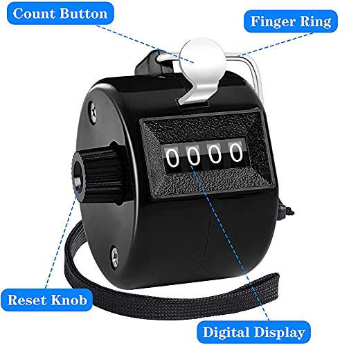 FEBSNOW 2 Pack Tally Counter Clicker 4 Digit Number for School Event - color: Metallic Black