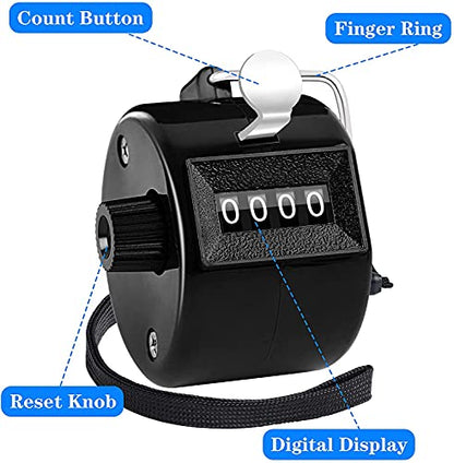 FEBSNOW 2 Pack Tally Counter Clicker 4 Digit Number for School Event - color: Metallic Black