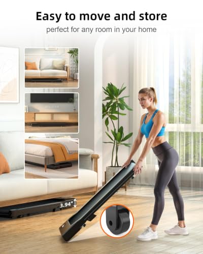 DeerRun Under Desk Walking Pad Treadmill for Home Office & Small Spaces, 6% Manual Incline, 0.6–3.8 MPH Walking Speed, 2.5 HP, 300 lb Capacity, App & Remote Control - color: Deep Black