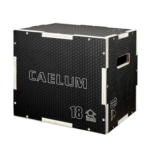 CAELUM 3-in-1 Wood Plyo Box, Non-Slip Plyometric Jump Box for Gym, Squats - color: Black, size: 20" x 18" x 16"