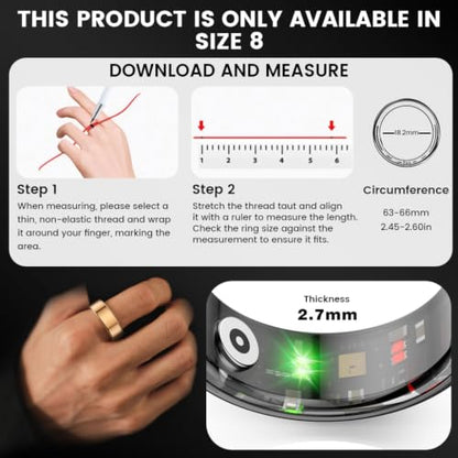 Smart Ring Fitness Tracker, Sleep & Health Monitoring Ring with Heart Rate Blood Oxygen, IP68 Waterproof Activity Tracker for Men Women Android iOS - No Subscription