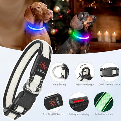 Flashseen Multicolor LED Light Up Dog Collar, RGB 9-Mode, USB Rechargable - color: White, size: Small