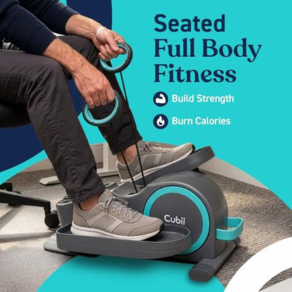 Cubii Total Body Under Desk Elliptical Bike with Built-in Upper Body Resistance Bands | Seated Exercise Machine - Arms + Legs Workout for Seniors & All Ages, 12 Resistance Levels, LCD Display