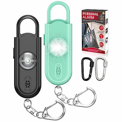 Safe Sound Personal Alarm, 2 Pack 130 dB Loud Siren Song Emergency Security Alarm Keychain with Strobe LED Light, Personal Sound Safety Siren for Women, Men, Children, Elderly - color: Black/Green