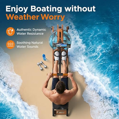 Rowing Machines,Water Rowing Machine for Home with 400LBS Capacity,LCD Monitor,Smooth Glide Rails, Comfortable Seat, Free App(Bluetooth),Water Rower for Immersive Full Body Workout