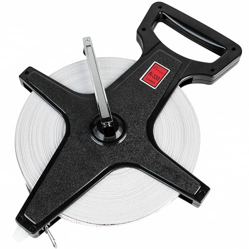 Champion Sports Open Reel Measuring Tapes – Durable Hand Crank with Metal Spike, Dual-Sided Feet & Meters, Perfect for Track & Field and Long Jump, 330 Feet/100 Meters - size: 100 m