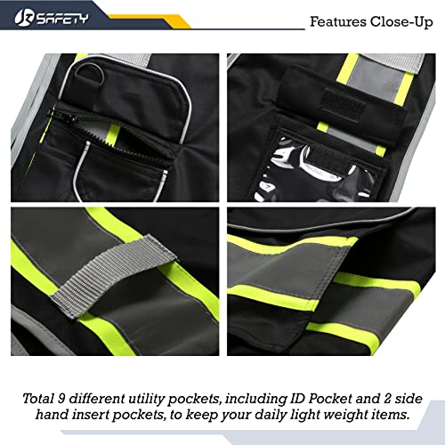 JKSafety Safety Vest for Men Women Reflective Hi Vis JK901 Black M - color: Black Yellow Strips, size: Medium