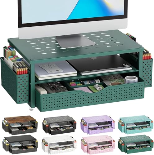 gianotter Desk Organizers and Accessories, Monitor Stand with Drawer and 2 Pen Holder, Desktop Organizer Suitable for Offices and Dormitories (Green) - color: Green