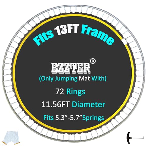 Replacement Trampoline Mat,Fits 13ft Round Frame,with 72 Rings 138.8 Inch Diameter, Fits 5.3"-5.7" Springs,10 Rows of Stitches,w/Pull Hook and Gloves，Not Include Spring and Frame