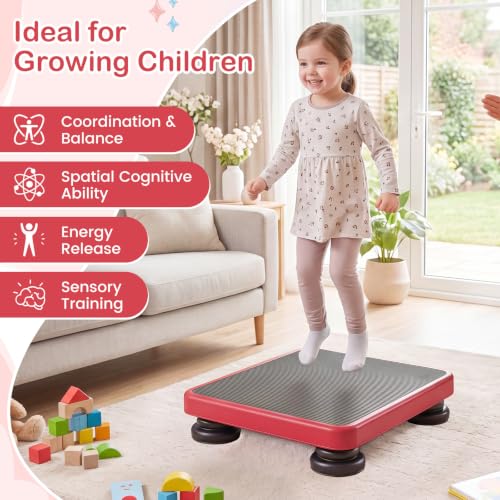 Goplus Kids Rebounder Bouncing Board, 24" x 20" Mini Trampoline - color: Red