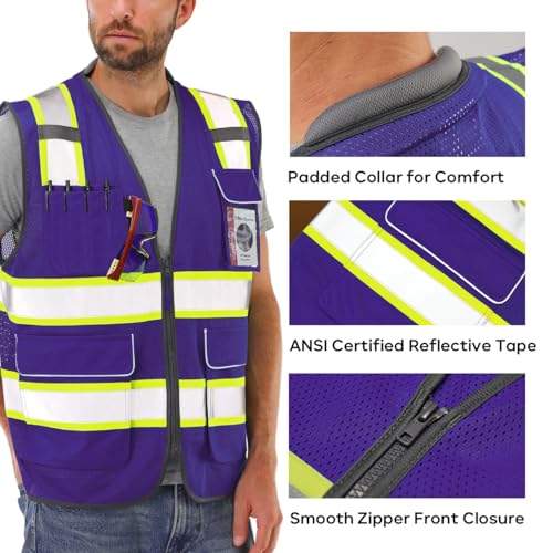 Neopelta Hi Vis Reflective Safety Vest for Men Women Purple Mesh/Yellow S - color: Purple / Yellow Trim, size: Small